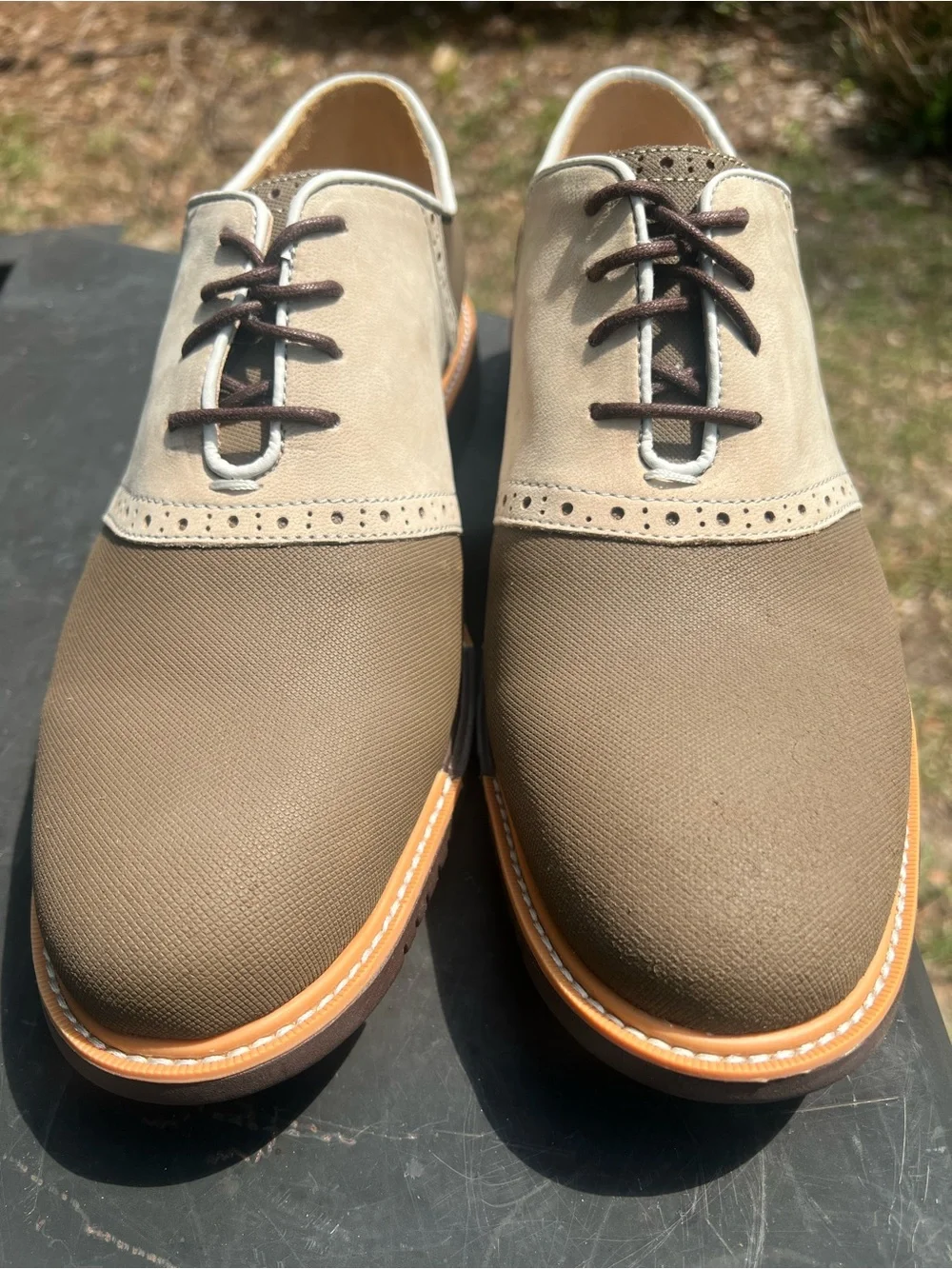 Cole Haan Two-Tone Tan and Beige Derby Oxfords